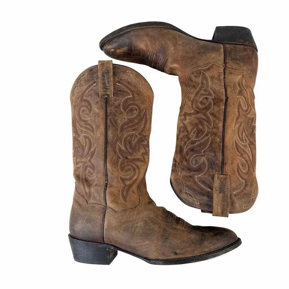 Dan Post Brown Distressed Leather Men 10 EW Extra Wide Cowboy Boot Renegade 2159